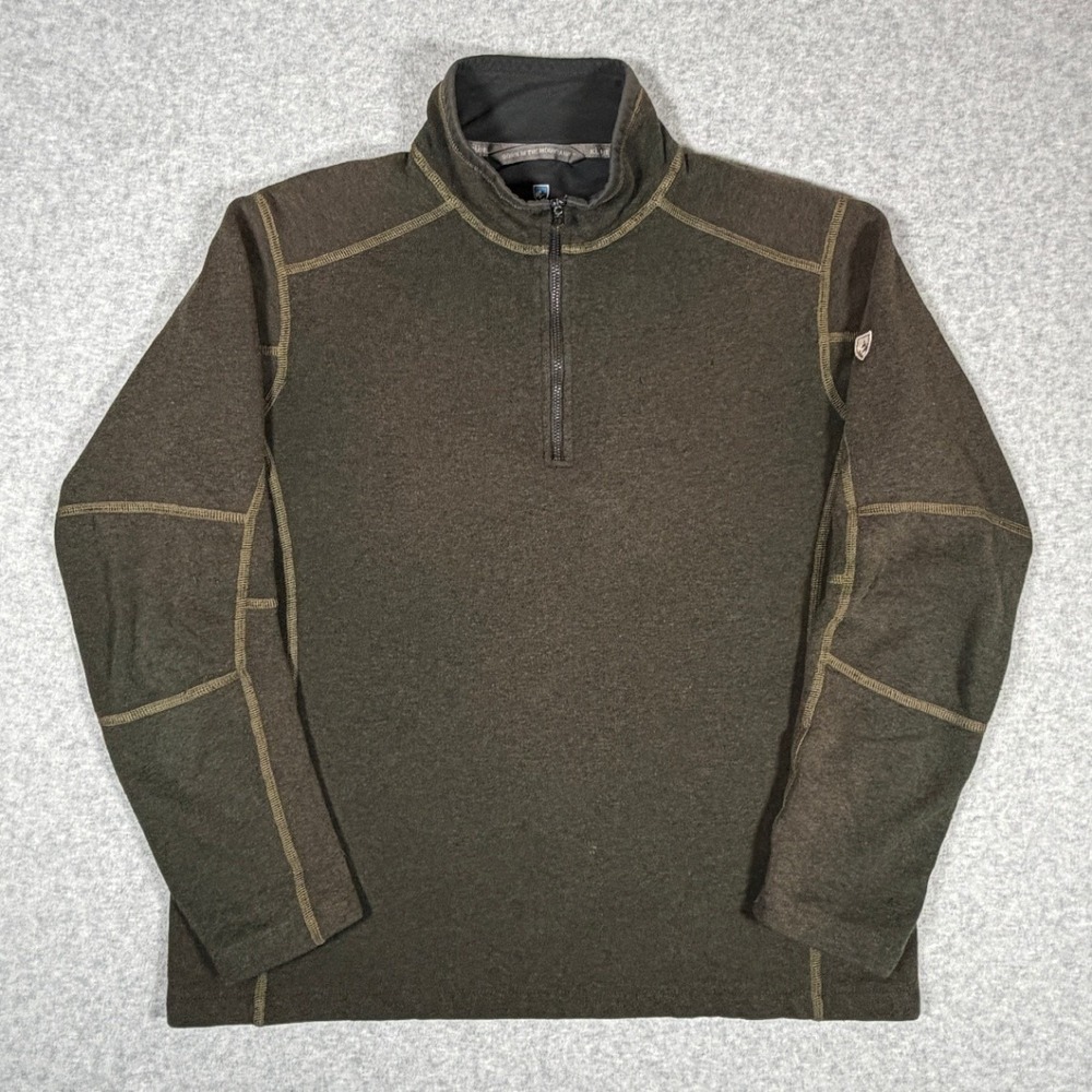 Kuhl Kashmira Sweater Men's Medium Brown Green 1/4 Zip Fleece Pullover Hiking